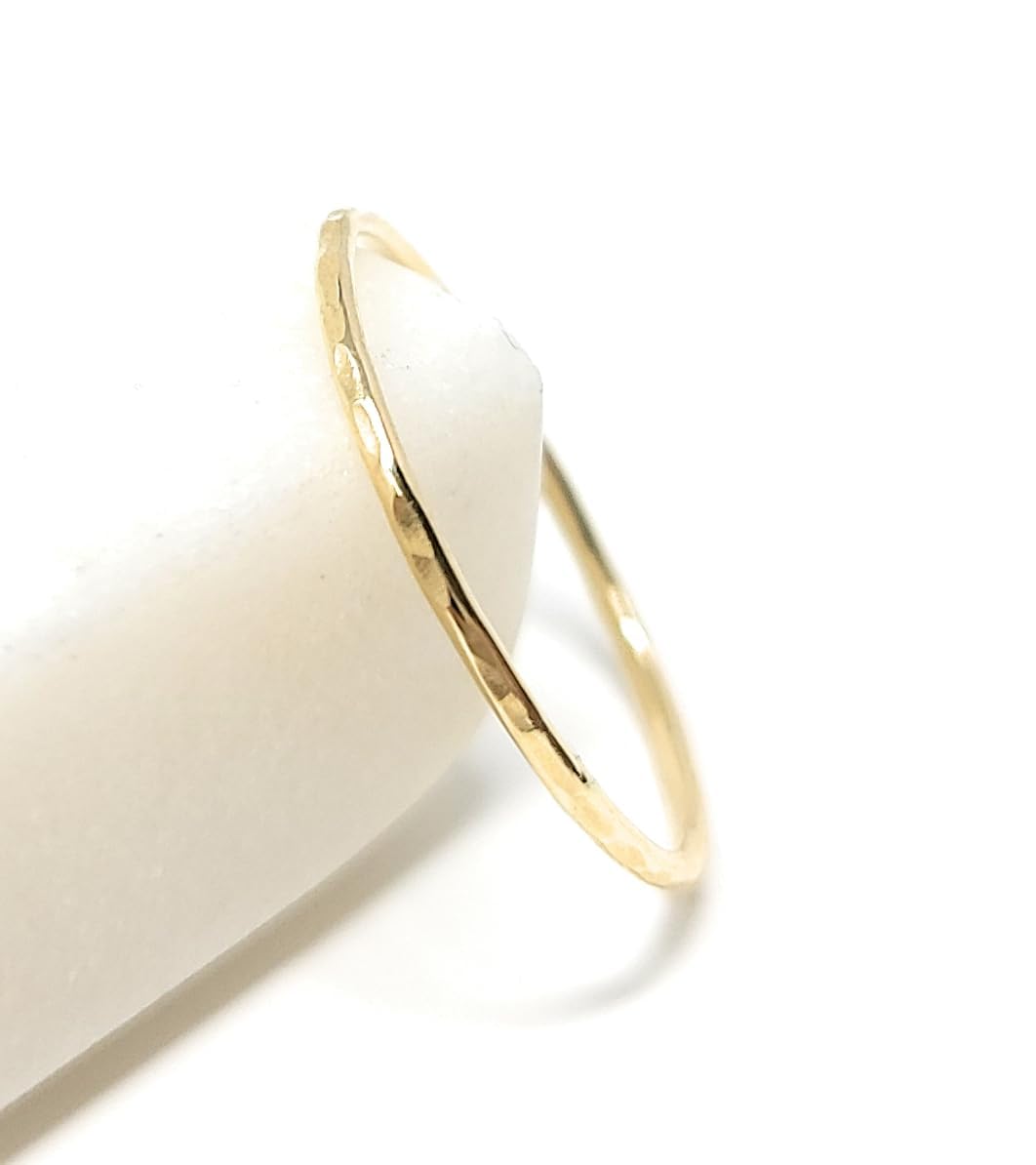 Hammered 10k Solid Gold Stacking Ring - Delicate Dainty Design