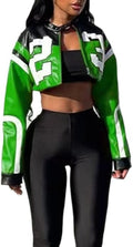 Leather Cropped Motorcycle Jacket Women - Y2K Bomber Style