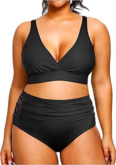 Plus Size Bikini High Waisted Two Piece Swimwear for Women