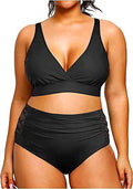 Plus Size Bikini High Waisted Swimsuit Two Piece - Tummy Control up