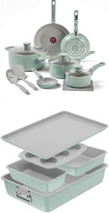 T-fal Refresh Ceramic Nonstick Mint Green 12pc Cookware Set - Eco