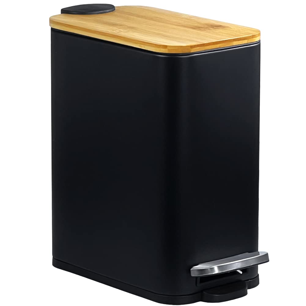SIDIANBAN Bathroom Trash Can with Bamboo Lid and Soft Close