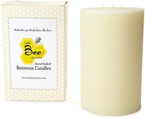 Hand Rolled Beeswax Pillar Candles - 5 x 8 Inch Triple Wick