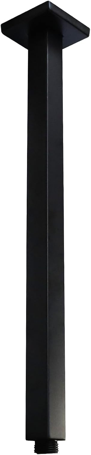 Matte Black Shower Arm with Flange for High Ceilings 16-in