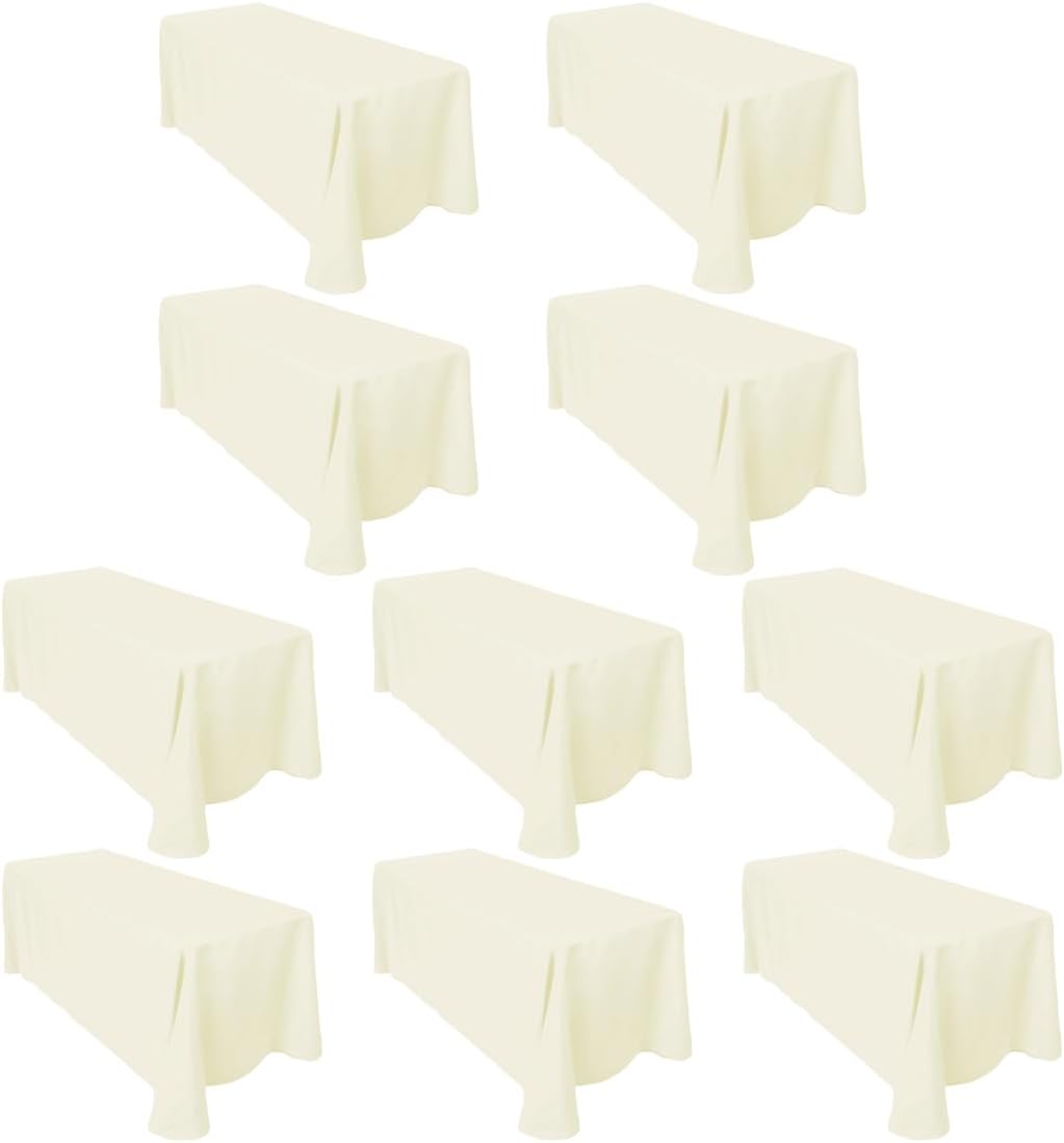 LTC LINENS 10-Pack Ivory Tablecloths for 8 ft Tables - 90x156 in