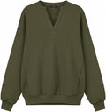 Oversized Sweatshirt for Women V Neck Fleece Pullover - Pockets