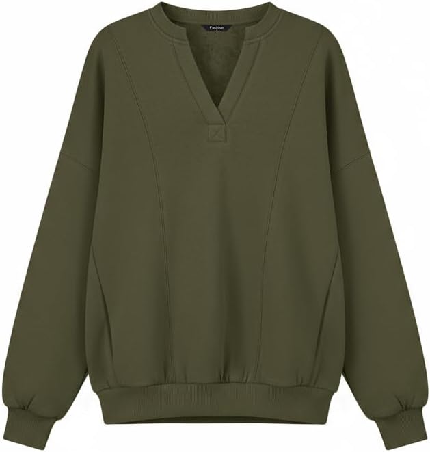 Dowerme Oversized Sweatshirt for Women V Neck Comfy Fleece