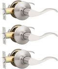 Satin Nickel Passage Door Knobs 3-Pack - Modern Wave Lever