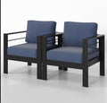 Solaste Patio Furniture Metal Armchair, 2 PCS - Cushioned Blue Set
