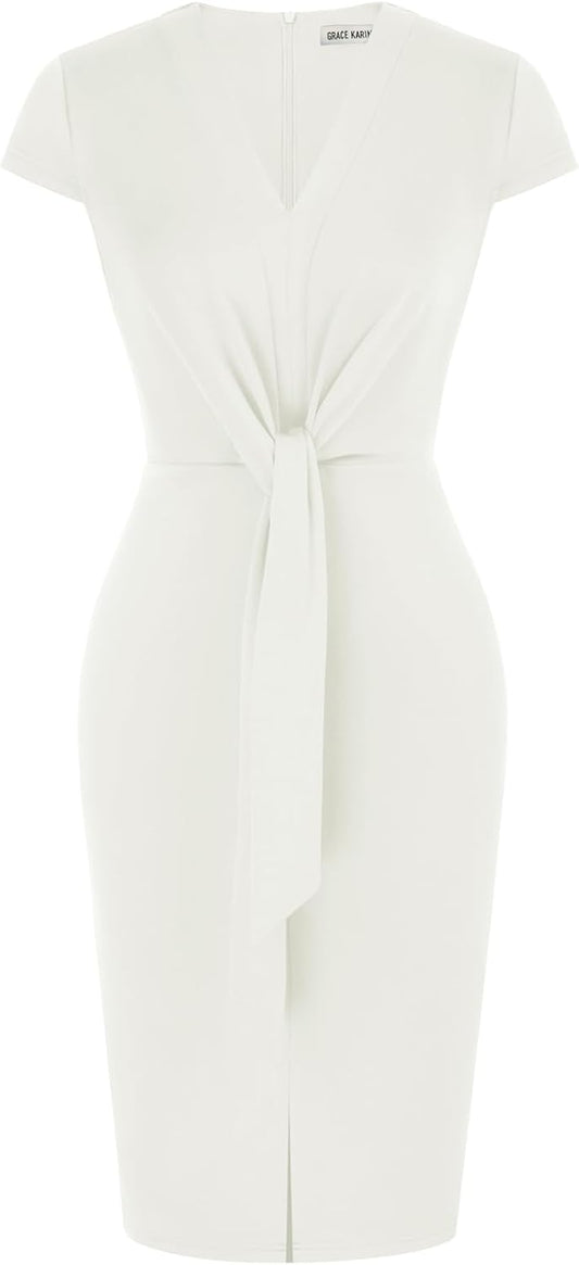GRACE KARIN Women's Summer Midi Dress with Cap Sleeves and Tie Waist