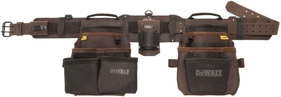 DEWALT Leather Tool Belt Organizer with 18 Pockets for Pros