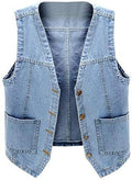 Women's Sleeveless Denim Vest V Neck Button Down - Slim Fit Chic