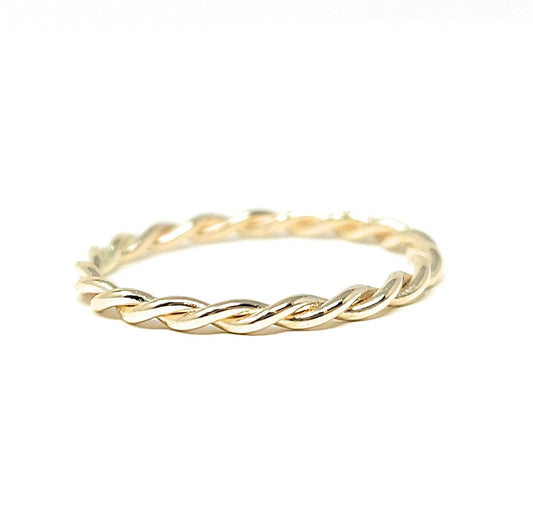 10k Solid Gold Thin Stacking Twist Ring for Minimalist Style