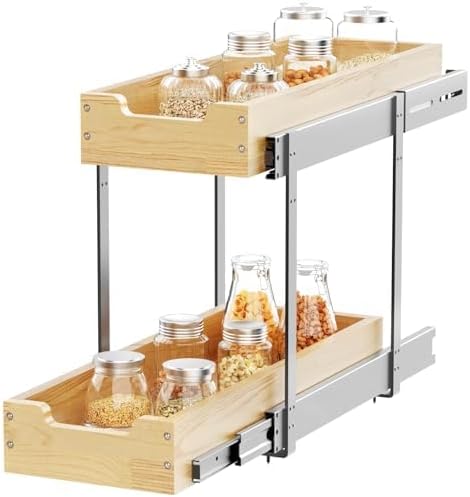 Wood Pull Out Cabinet Organizer with Heavy-Duty Sliding Drawers
