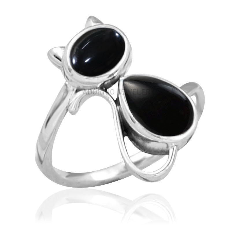 Sterling Silver 925 Ring with Natural Black Onyx for Women