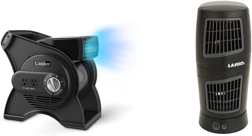 Lasko 12 Pivoting Utility Fan and Twist-Top Tower Fan Bundle