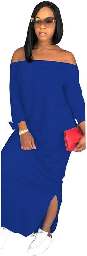OLUOLIN Women's Casual Off Shoulder Maxi Dress with Slits