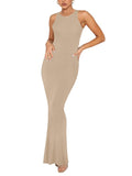 Women's Ribbed Halter Neck Maxi Dress - Sleek Bodycon Fit
