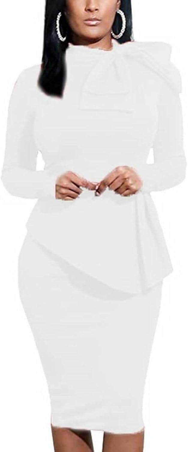 Women's Peplum Bodycon Long Sleeve Dress for Work and Parties