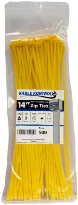 Kable Kontrol Yellow Zip Ties 14 Inch for Indoor and Outdoor Use