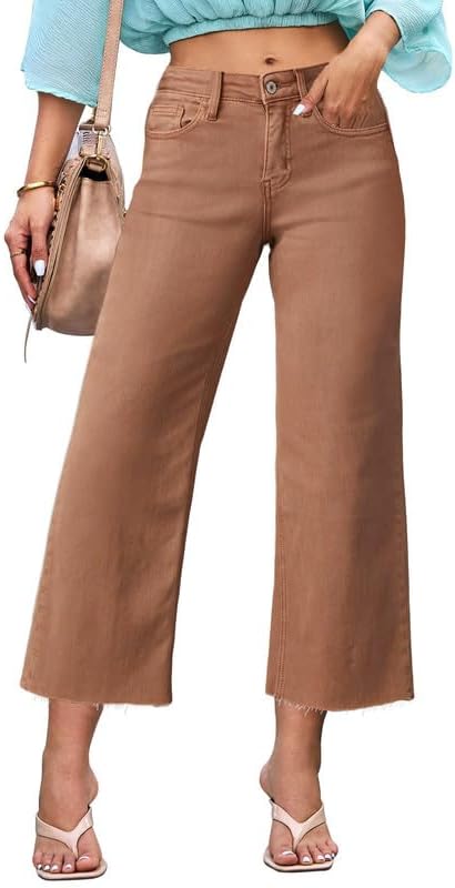 High Waisted Straight Ankle Wide Leg Ripped Jeans for Women