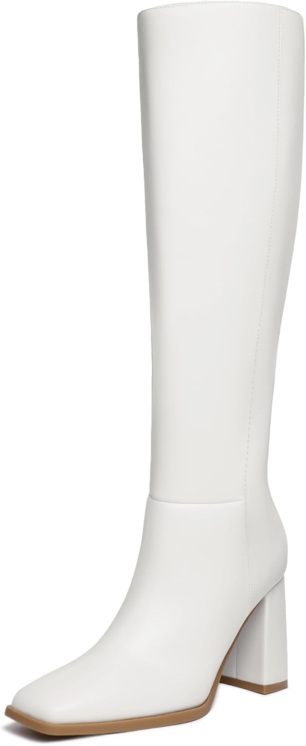 Athlefit Women's Knee High Boots with Chunky Heel Design
