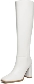 Athlefit Women's Knee High Boots Chunky Heel Square Toe Tall Boots