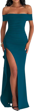 LAGSHIAN Women Elegant Off Shoulder Bodycon Evening Dress - Flattering