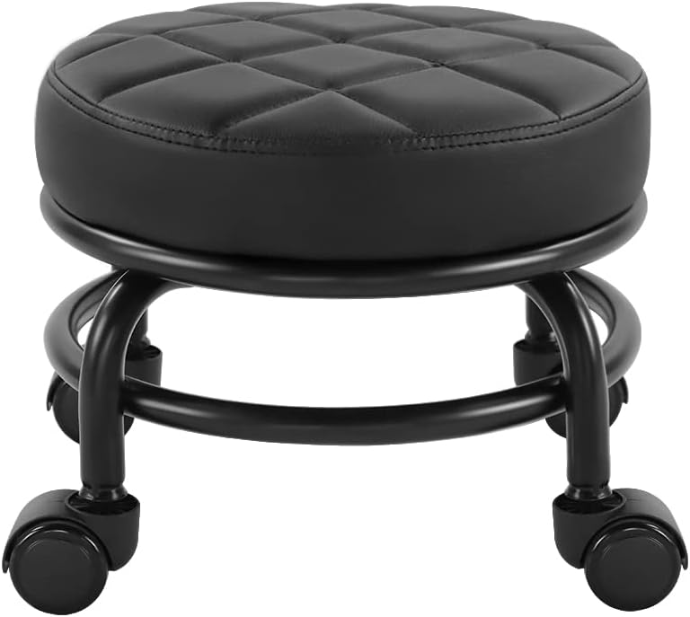 FURWOO Low Roller Seat PU Leather Rolling Stool for Home Use