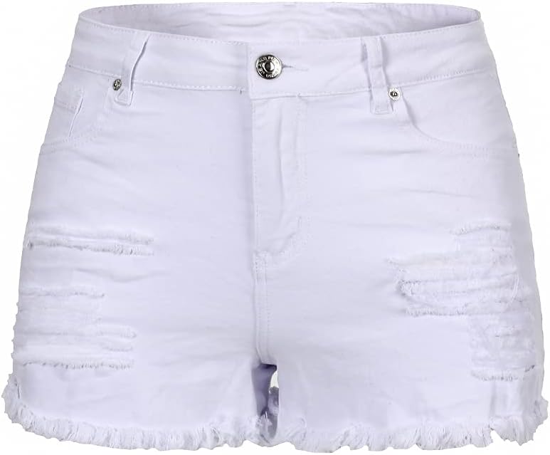 THUNDER STAR Women Mid Rise Ripped Stretchy Jeans Shorts for Summer