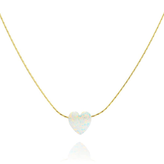 14K Gold Filled White Opal Heart Choker Necklace for Women