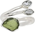 Moldavite Ring with Herkimer 925 Sterling Silver - Healing Jewelry