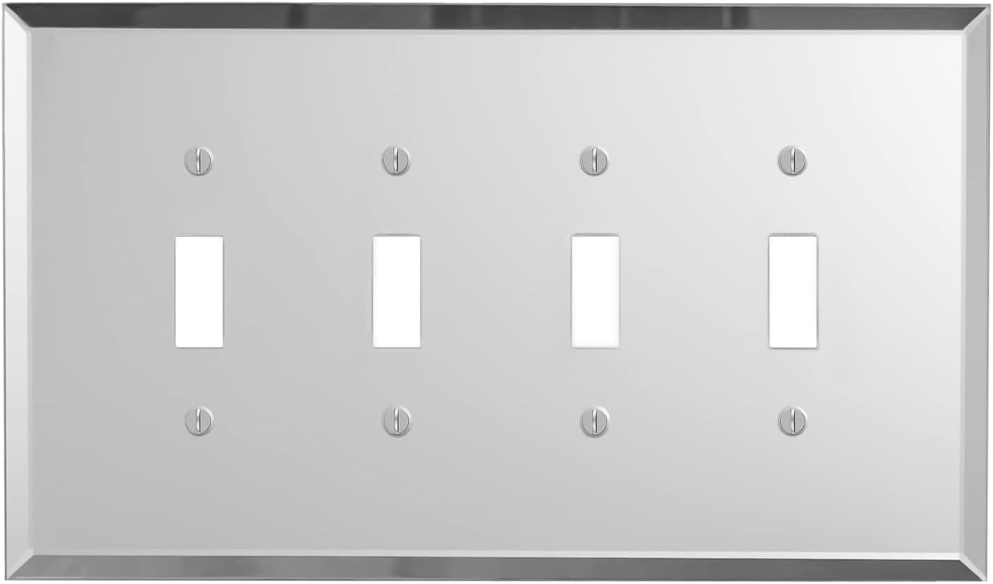 4 Toggle Plain Glass Mirror Switch Plates for Modern Decor