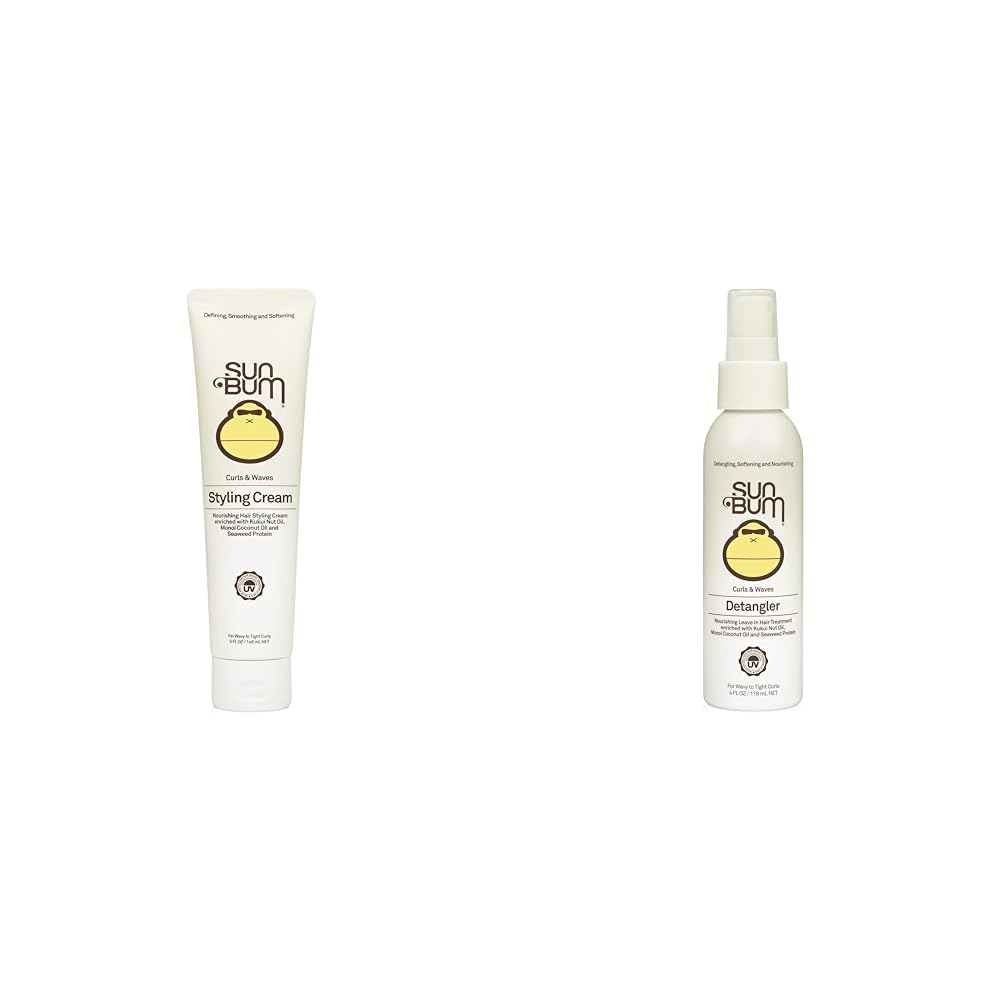 Sun Bum Vegan Curls and Waves Styling Cream and Detangler Bundle