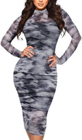 Sexy Sheer Mesh Long Sleeve Midi Dress Two Piece Set - Flattering Fit