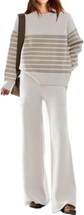 Womens Knitted Lounge Set 2-Piece Sweater Top and Wide Leg Pants