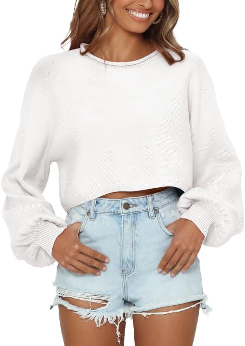Imily Bela Cropped Sweaters for Women with Lantern Sleeves