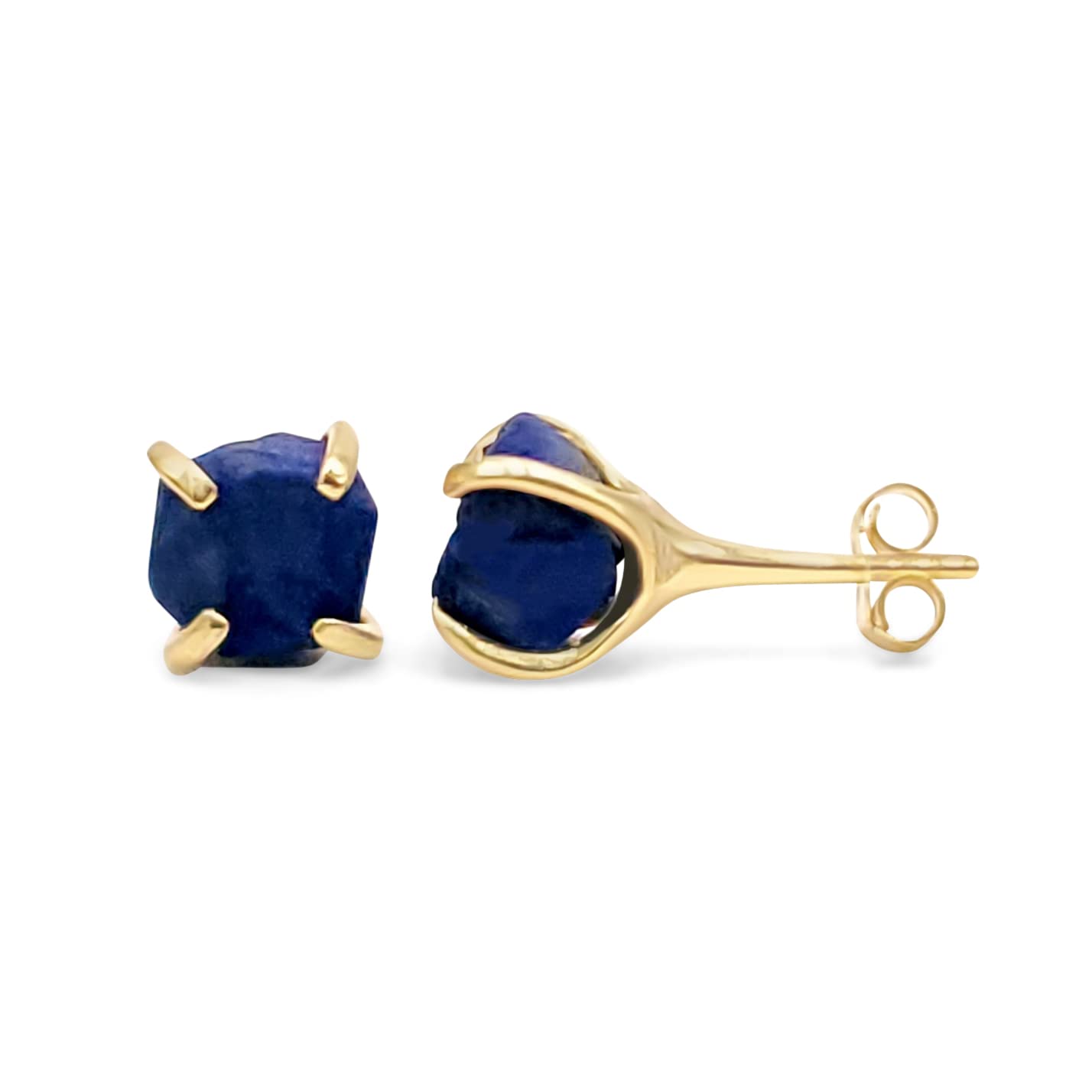 Natural Raw Lapis Lazuli Stud Earrings in Yellow Gold Over Silver