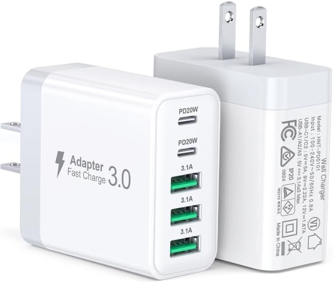 Fast Charge 5-Port USB C Wall Charger [2-Pack]