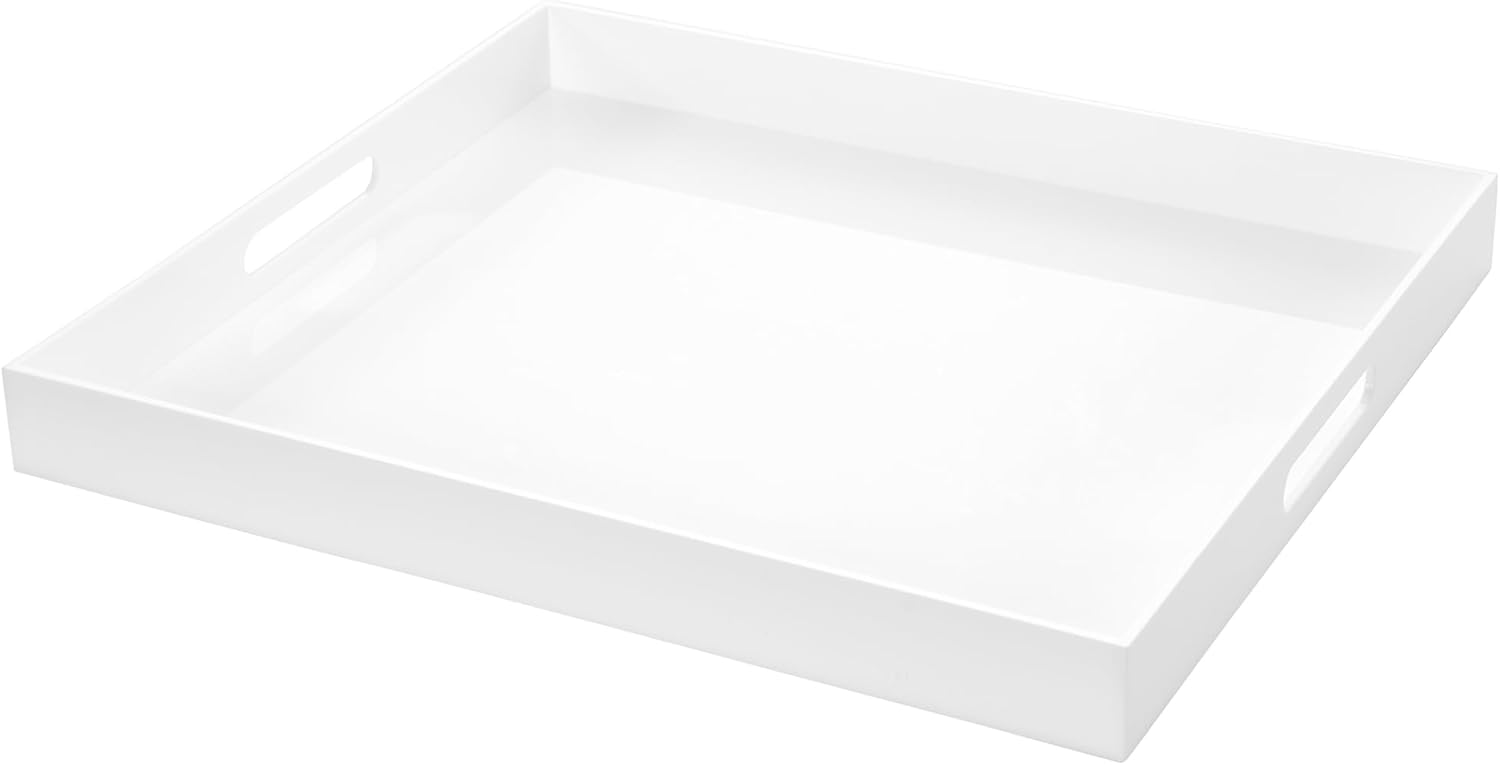 White Rectangular Acrylic Ottoman Tray for Serving and Decor