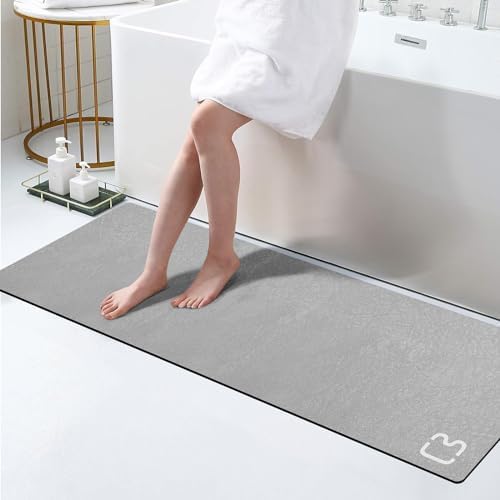 Grey Bath Mat 17in x 59in Extra Long Non-Slip Fast Drying Mat