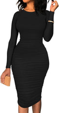 BEAGIMEG Ruched Long Sleeve Bodycon Midi Dress - Flattering Fit Club