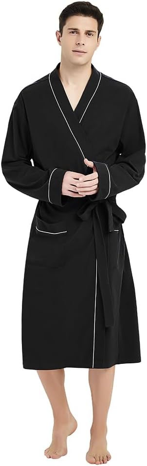U2SKIIN Mens 100% Cotton Lightweight Knit Bathrobe for Comfort
