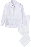 Boys White 4-Piece Slim Fit Suit Set - Formal Vest, Pants & Tie