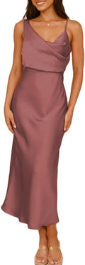Summer Satin Cowl Neck Midi Dress - Elegant Backless Spaghetti Strap 1
