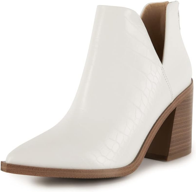 FISACE Womens Pointed Toe Stacked Mid Heel Ankle Boots Review