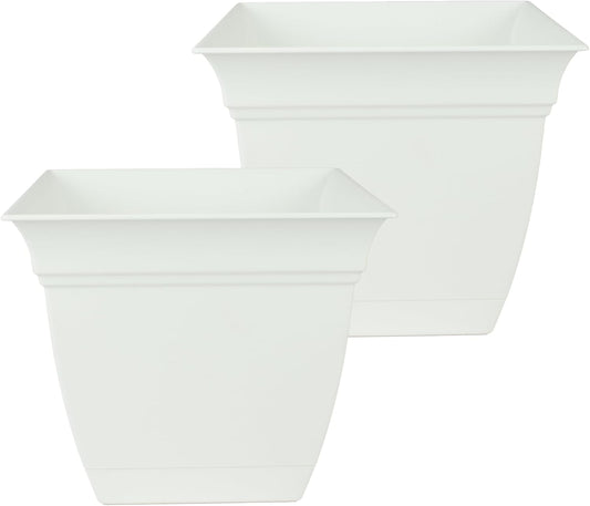 Eclipse Square Plastic Planter with Attached Saucer for Plants