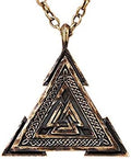 Valknut Viking Necklace - Brass Norse Pendant for Men Women