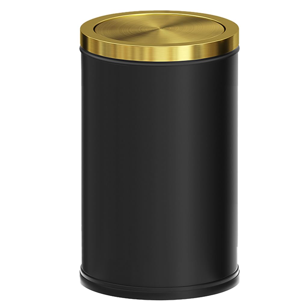 Black and Gold Bathroom Trash Can with Swing Lid for Elegance