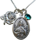 St Therese of Lisieux Necklace with Miraculous Medal and Birthstone